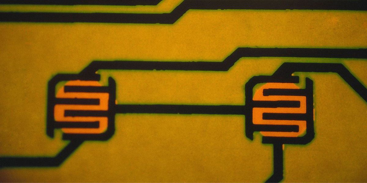 Close up of circuitry on a silicon chip.