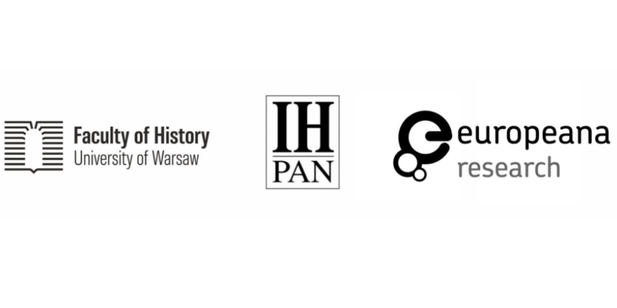 Three logos of the Faculty of History, Europeana and IH Pan