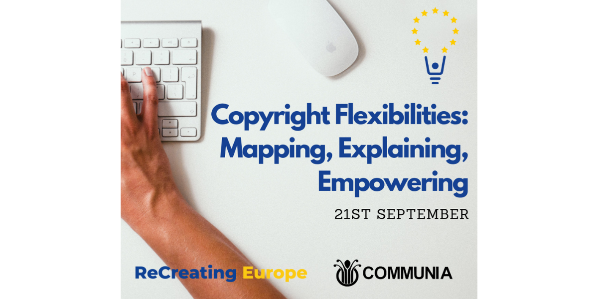 Event image showing hands on a keyboard and a mouse. Overlaid with text Copyright Flexibilities: mapping, explaining, empowering 21st September