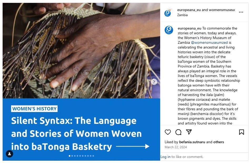 An Instagram post of Silent Syntax The Language and Stories of Women woven into baTonga basketry