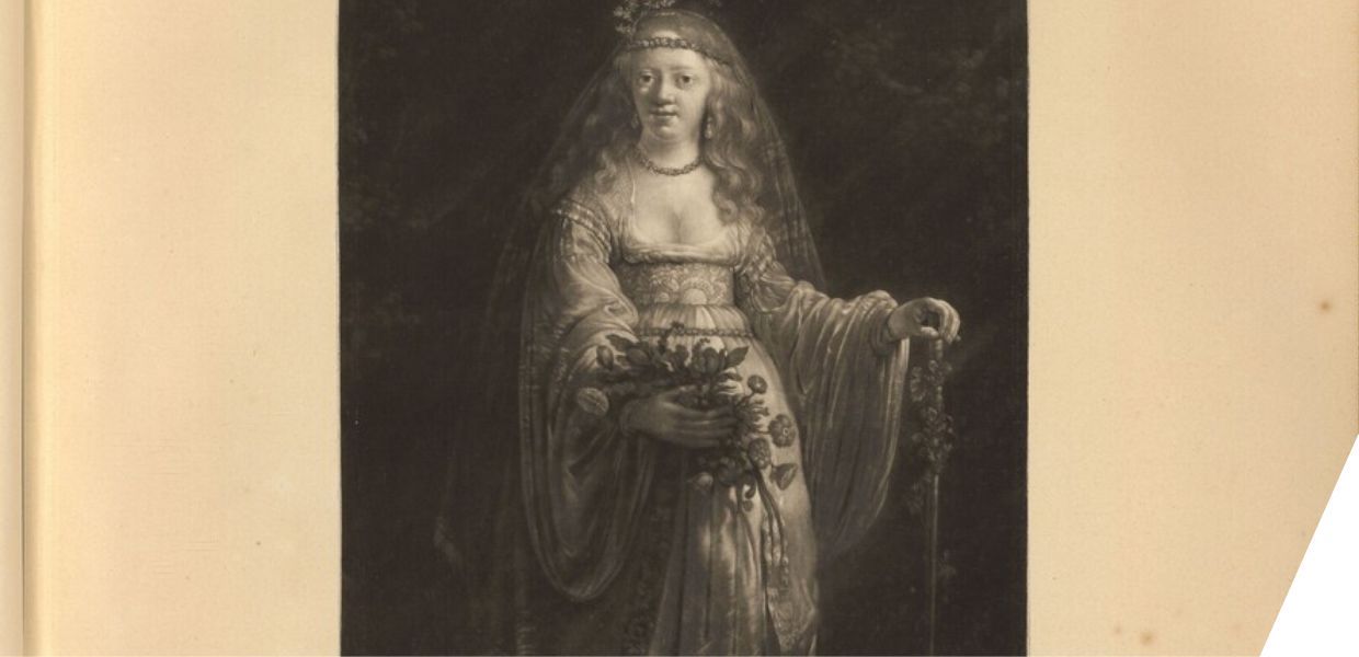 A sketch of a woman dressed as a bride