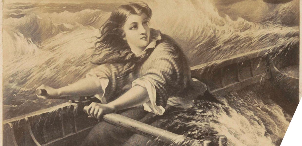 A woman rowing in a storm